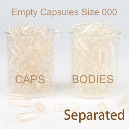 000 Capsules Separated 1000 Count, Premium Vegan Empty Capsules Size 000 Separated in 2 Bags, Clear Pill Capsule for DIY Supplement Filling