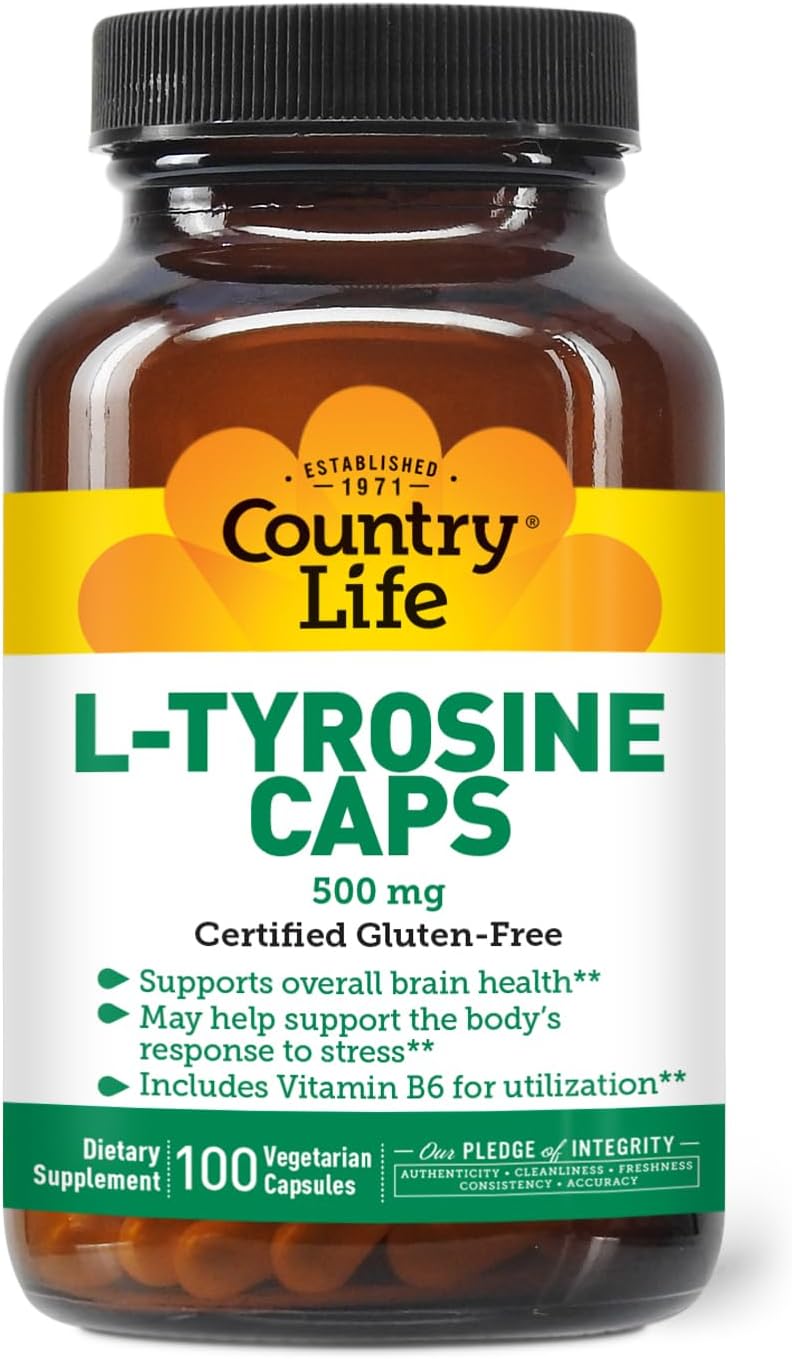 Country Life L-Tyrosine 500mg with Vitamin B6 - 100 Capsules - görsel 1