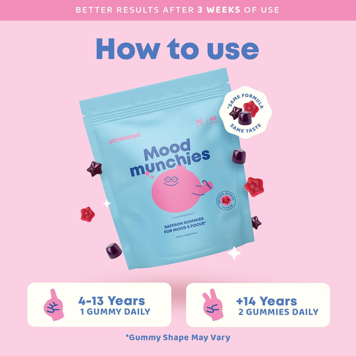 JoySpring Mood Munchies Saffron Gummies for Children 4+ | Saffron Extract with GABA, Passion Flower & St. John's Wort | Sugar Free Vegan Brain Support & Focus Gummies | Made in USA - görsel 6