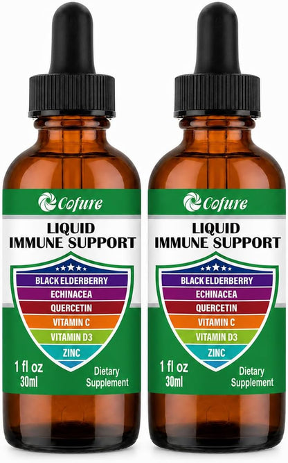 Cofure Zinc Quercetin Vitamin C D3 Liquid Immune Support with Organic Echinacea and Elderberry