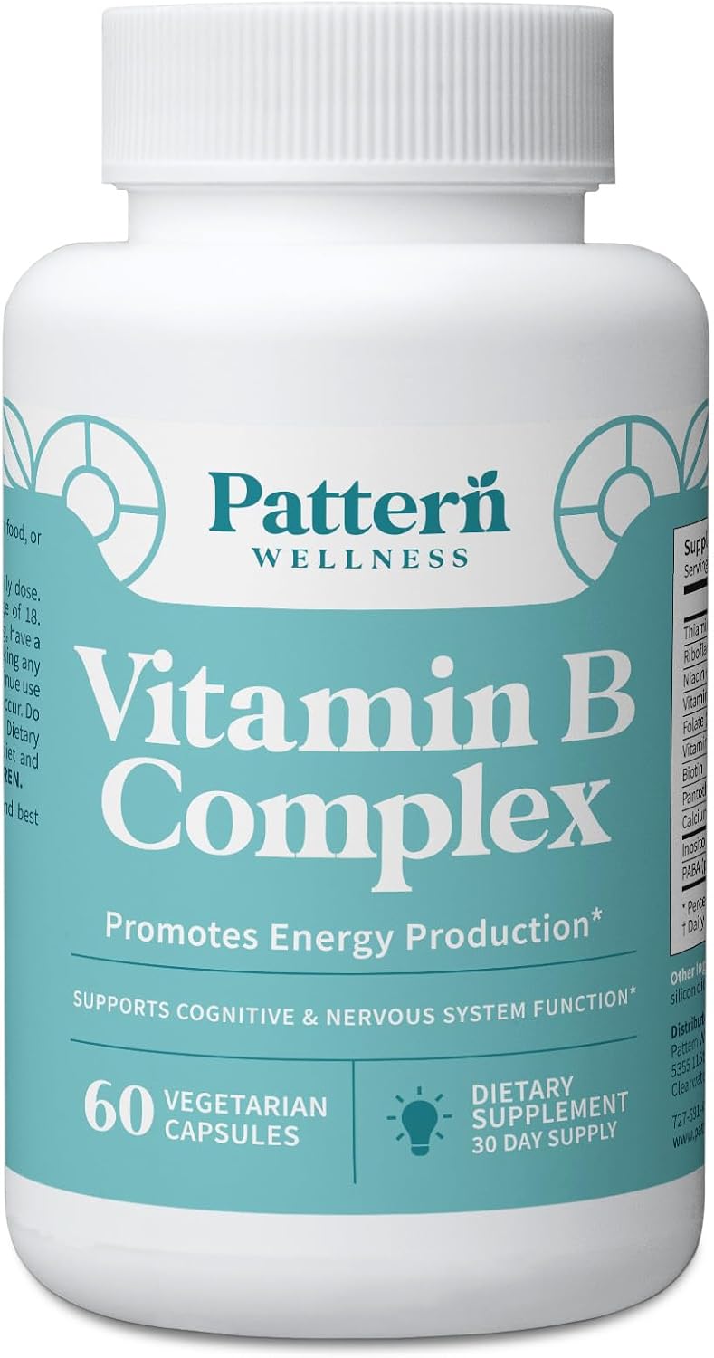Pattern Wellness Vitamin B Complex Supplement - Comprehensive Blend of Essential B Vitamins - Supports Energy, Cognitive & Cellular Health - 3rd Party Lab Tested - 60 Capsules - görsel 1