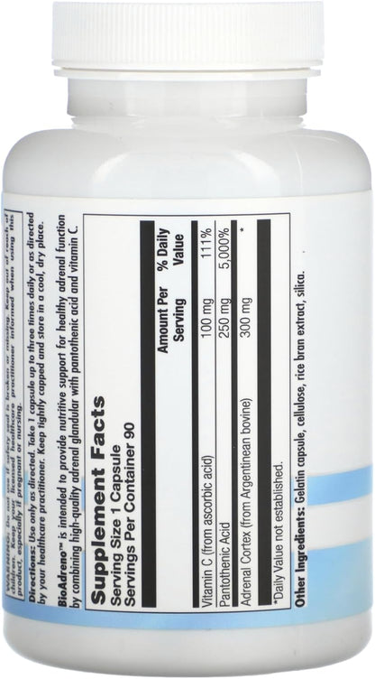 Nutra BioGenesis BioAdreno - Antioxidant Food Supplement with Bovine Adrenal Cortex, for Cellular Energy and Nervous System Support - 90 Capsules