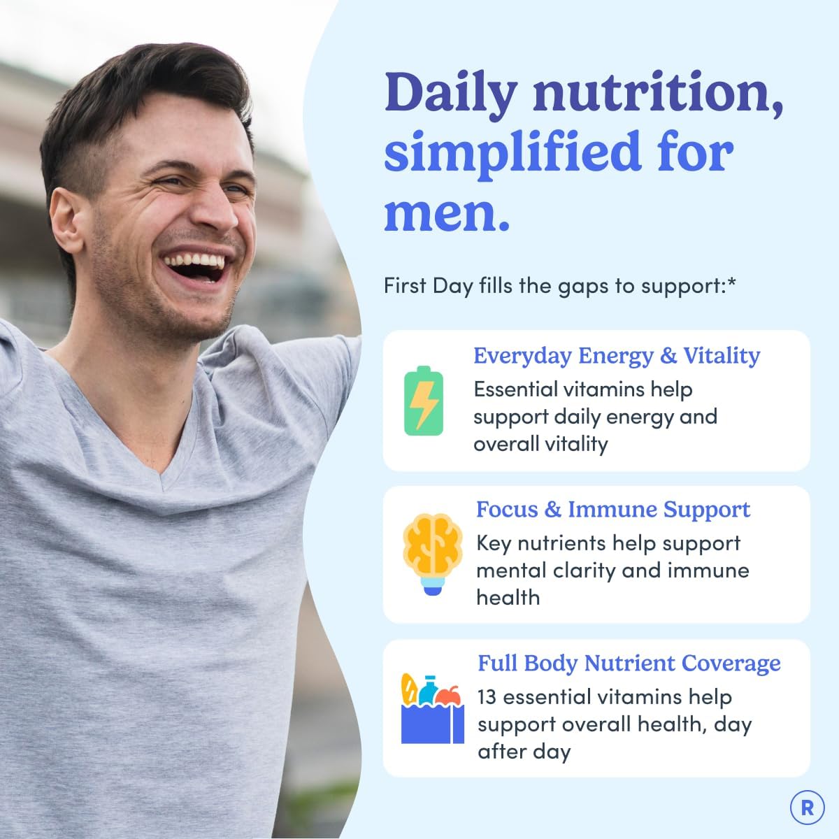 FIRST DAY Multivitamin for Men + Organic Fruit & Vegetable Blend, Men's Multivitamin Gummies with 13 Key Nutrients for Energy, Focus, Immunity - Vitamins A, B1, B2, B6, B9, B12, C, D3, K - 30 Day Supply - görsel 2