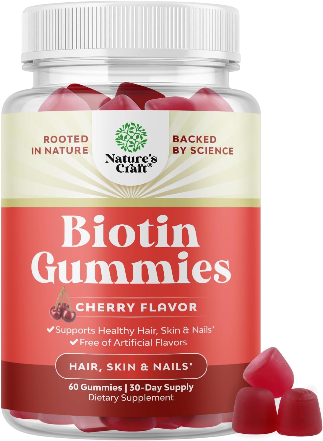 Natural Biotin Gummies for Hair Growth - Vitamins Skin and Nails Women Men with Pantothenic Acid - 60 Count - görsel 1