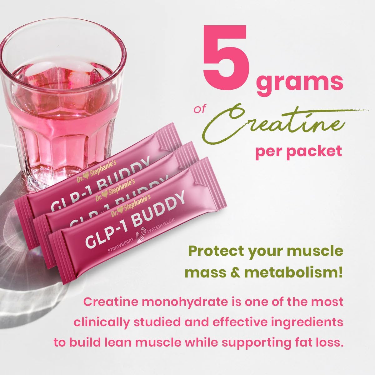 Dr. Stephanie's GLP-1 Buddy - Digestive Support, Lean Muscle Preservation, Vitamin Replenishment - Strawberry Watermelon Drink Mix - görsel 4