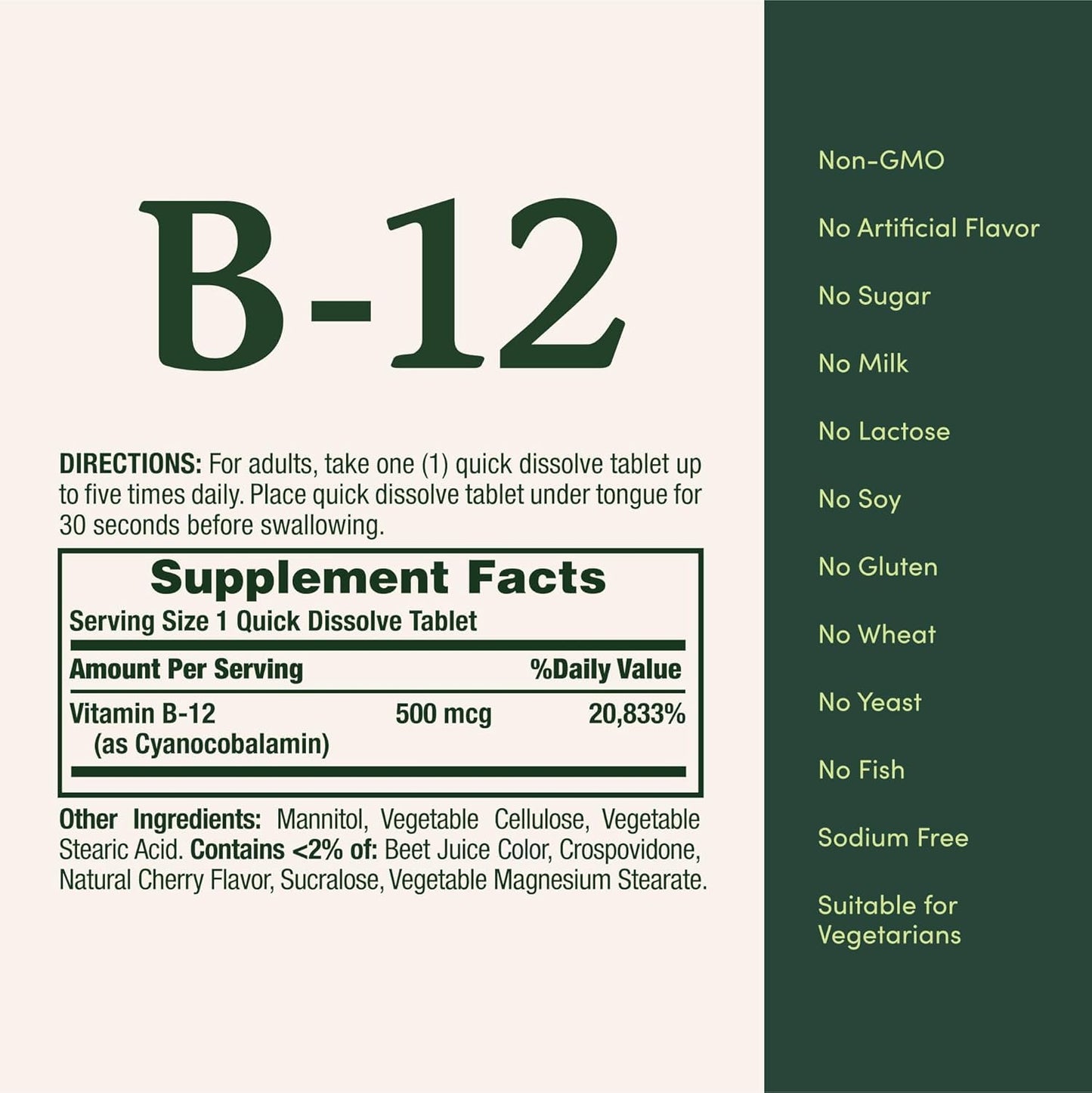 Nature's Bounty Vitamin B12 500 mcg, 100 Quick Dissolve Tablets - görsel 2