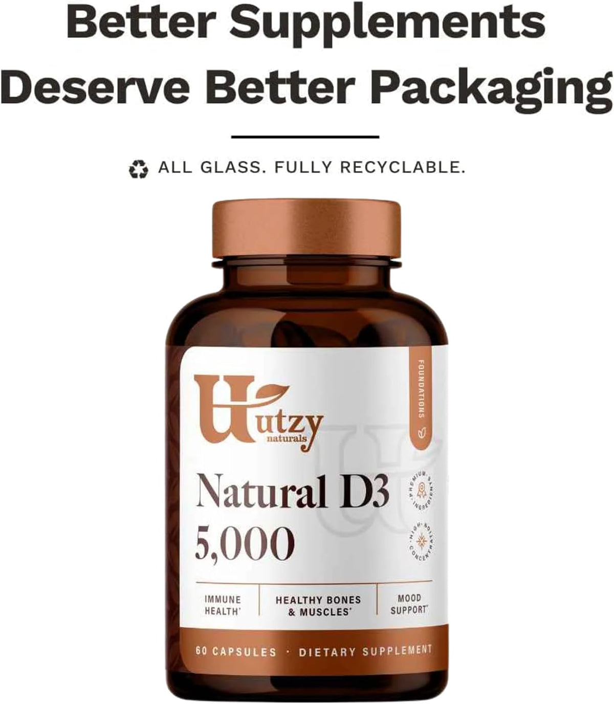 Utzy Naturals D3 5,000 IU Vitamin D3 Food Supplement - 60 Capsules - görsel 7