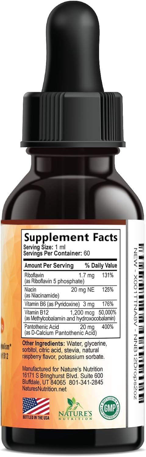 Vitamin B12 Drops - Extra Strength Methylcobalamin Super B Complex - Sublingual Liquid for Energy, Nervous System & Metabolism Support - Raspberry Flavoured - 60 ml - görsel 9