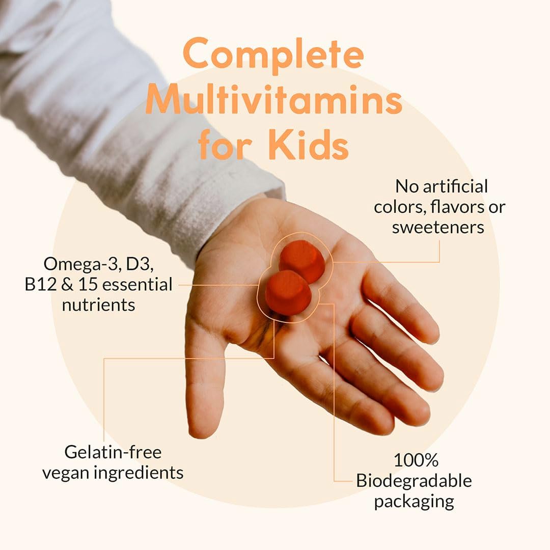 Complete Kids Multivitamin Gummies - with Omega 3,6,9, Vitamin B12, Folic Acid, Iodine, Vitamin C, Zinc - Daily Essential Vitamins - Premium Vegan Multivitamin for Kids 2+ (60 Gummies) - görsel 7