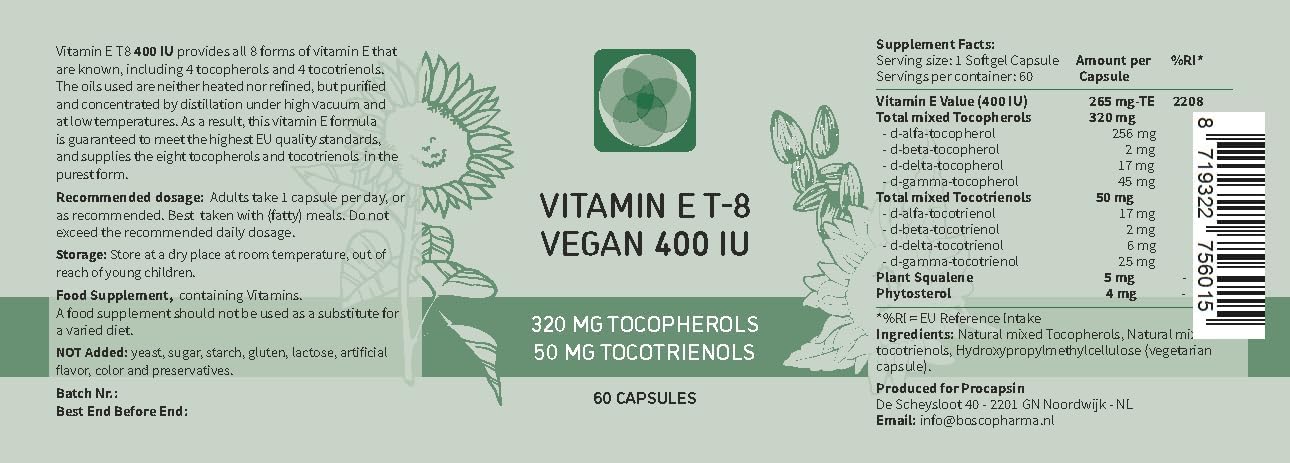 Procapsin Vitamin E Capsules 400 IU | All 8 Forms — Alpha Tocopherol, Mixed Tocopherols & Tocotrienols | Vegan Supplement | PAH-Free | 60 Capsules - görsel 2