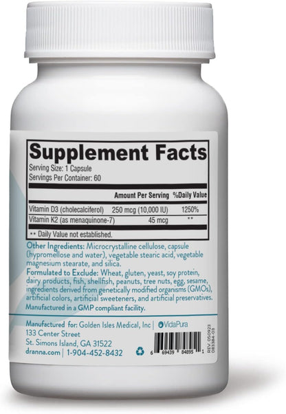 VIDAPURA Ray of Strength D3K2 – Vitamin D3 5000 IU & K2 (MK-7) Supplement, 60 Softgels