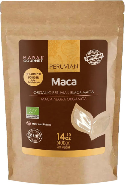 Organic Peruvian Black Maca (Gelatinised Powder) – Energy and Stamina Support, 400g (14.1 oz)