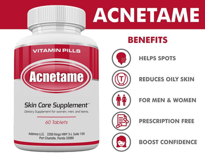 Acnetame Acne Pills – Vitamin Supplement for Clear Skin – 60 Tablets
