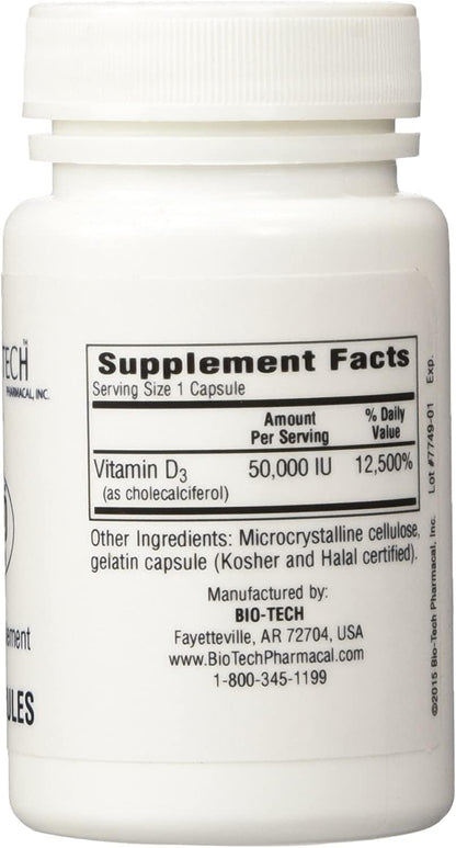 D3-50 50,000iu – Bio-Tech Pharmacal – 100 Capsules – Pack of 2