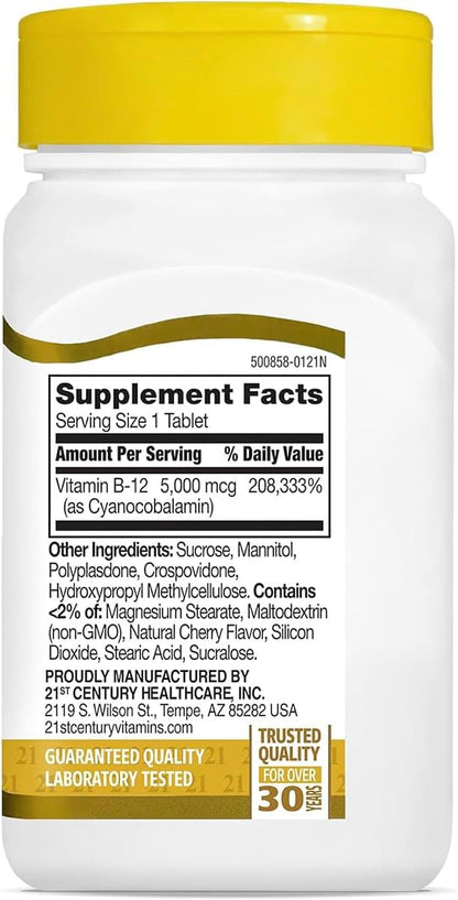 21st Century Vitamin B12 5000 mcg Sublingual Tablets