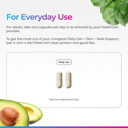 Livingood Daily Hair, Skin & Nails – Those with weak or brittle nails: Nutrients like silica and zinc are known to – Image 3
