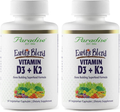 Paradise Herbs Earth's Blend Vitamin D3 + K2, Superfood Base of Probiotics and Organic Alkalising Greens, Vegetables & Berries, 90 Vegetarian Capsules