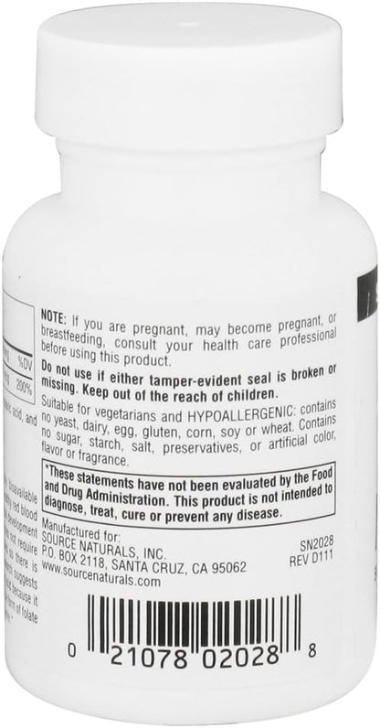 Source Naturals MegaFolinic 800mcg Bioactive Folate, for Brain & Cell Health - 120 Tablets