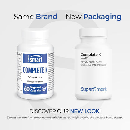 Supersmart - Complete K - with K1, K2 (MK4 + MK7) - Full Spectrum Vitamin K Supplement | Non-GMO & Gluten-free - 60 Vegetarian Capsules