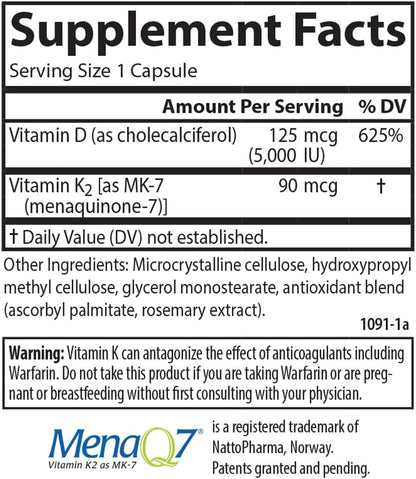 Carlson Super D3 + K2, 5000 IU Vitamin D3 & 90 mcg Vitamin K2 MK-7 – 45 Vegetarian Capsules