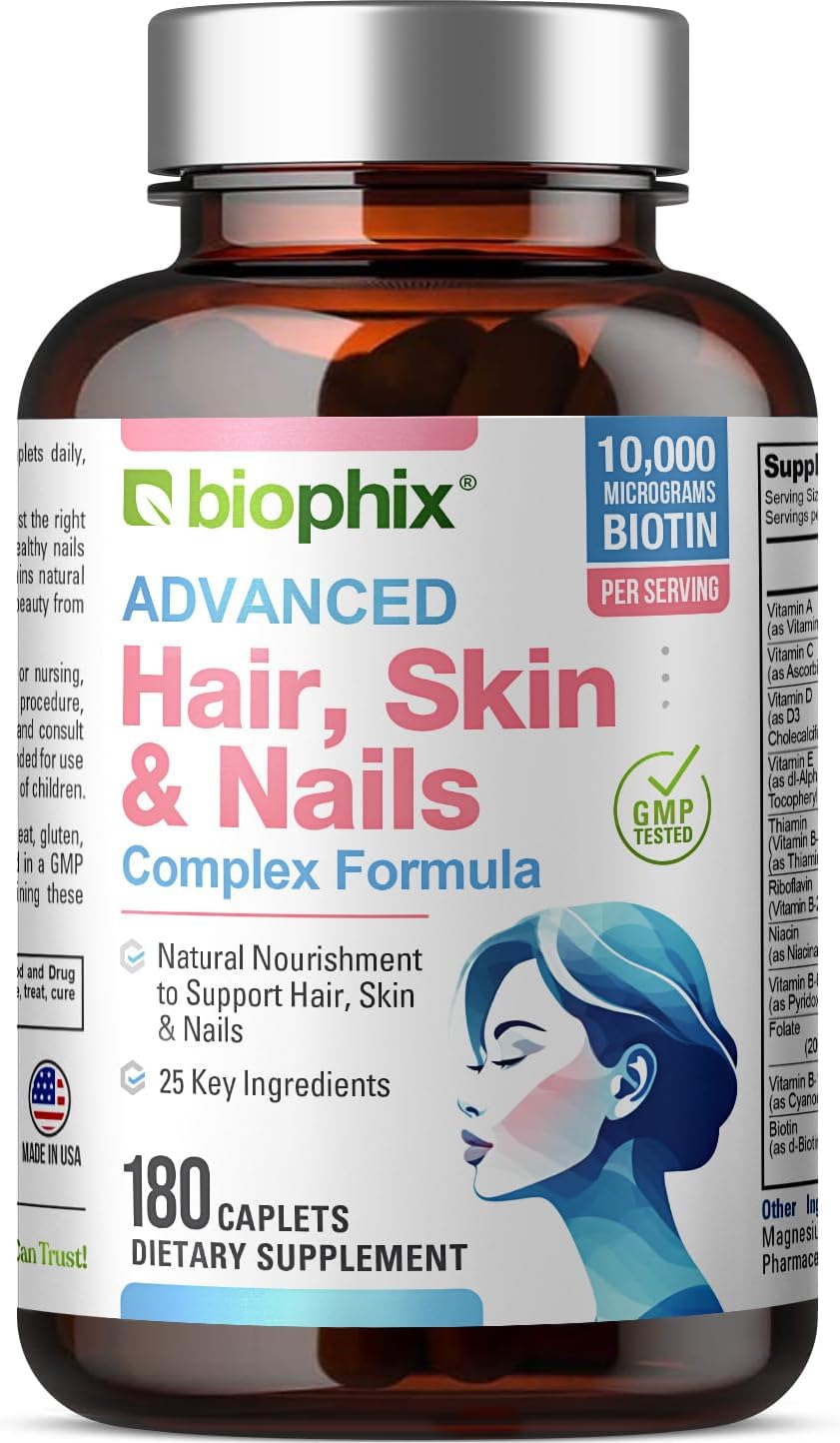 biophix Hair Skin and Nails Complex – 180 Caplets with 10,000 mcg Biotin - görsel 1