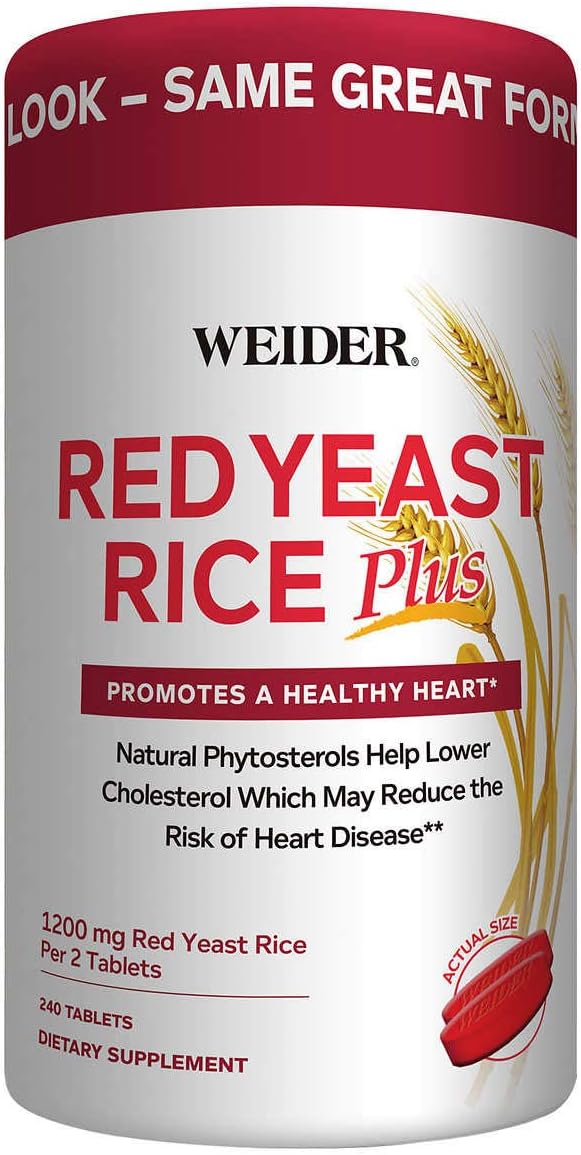 Weider Red Yeast Rice Plus 2-Pack with Phytosterols 1200 mg per 2 Tablets (240 Tablets per Bottle, 2-Pack) - görsel 1