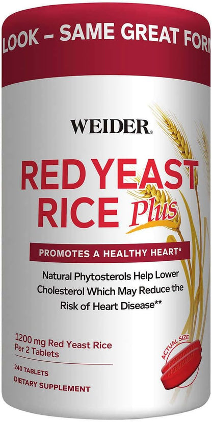 Weider Red Yeast Rice Plus 2-Pack with Phytosterols 1200 mg per 2 Tablets (240 Tablets per Bottle, 2-Pack)