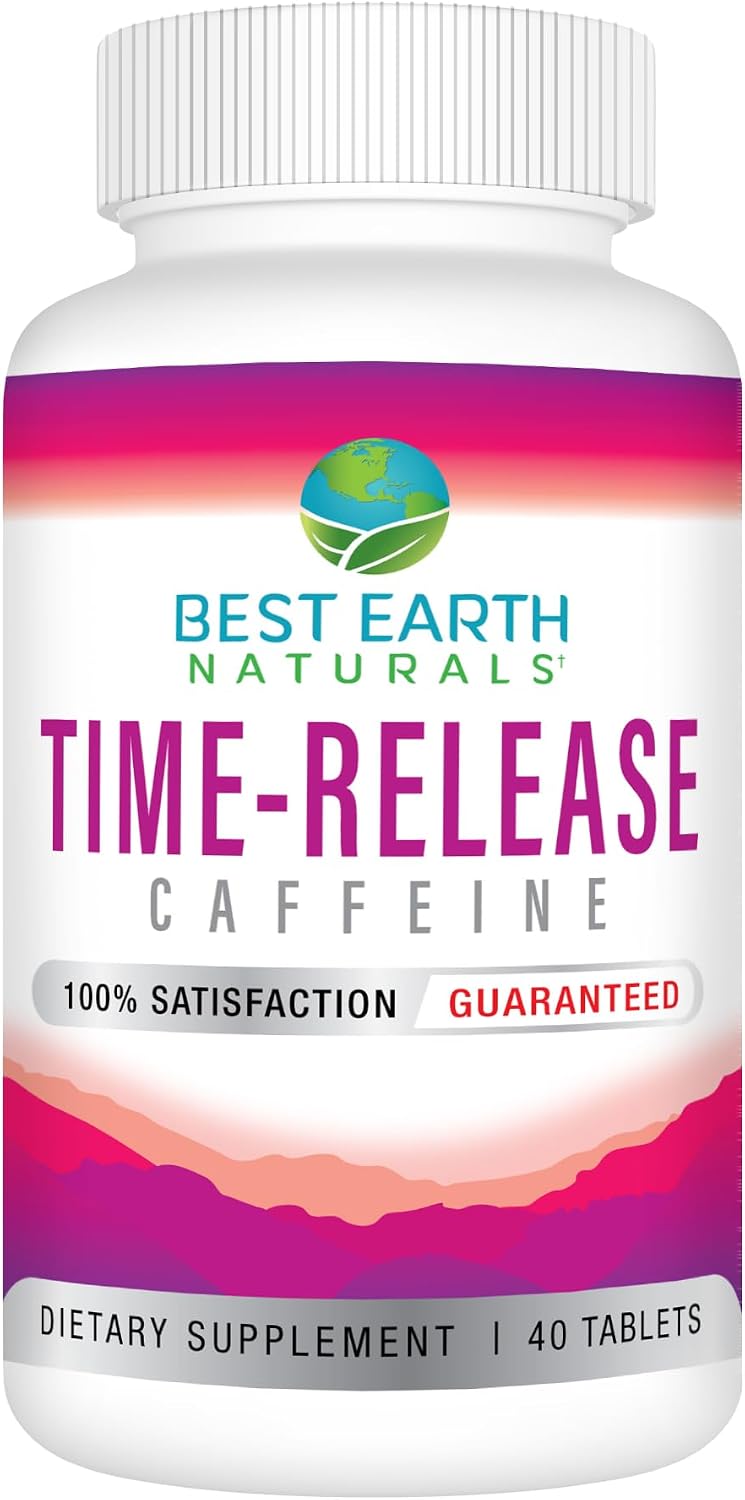 Best Earth Naturals Time Release Caffeine with L-Tyrosine, Vitamin B6, Vitamin B12, Thiamin & More - Energy Supplement for Men and Women - 40 Tablets - görsel 1