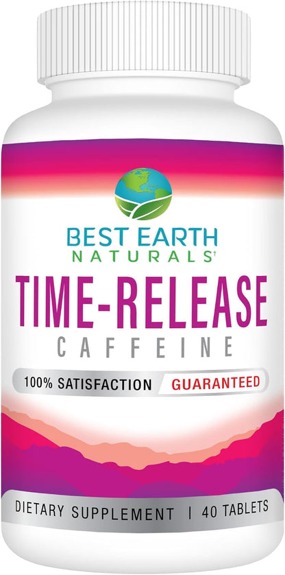 Best Earth Naturals Time Release Caffeine with L-Tyrosine, Vitamin B6, Vitamin B12, Thiamin & More - Energy Supplement for Men and Women - 40 Tablets