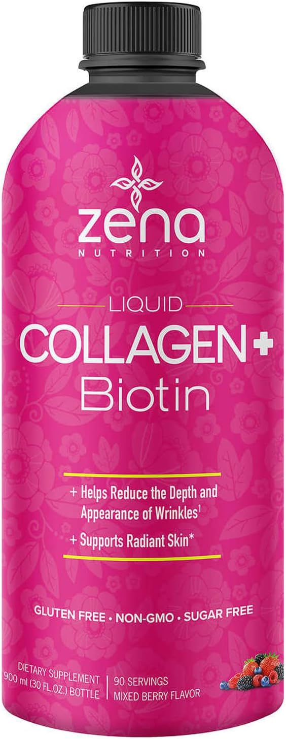 Zena Liquid Collagen + Biotin, 2500mg Collagen & 5000mcg Biotin, Verisol Formula, Mixed Berry, 90 Servings - görsel 3
