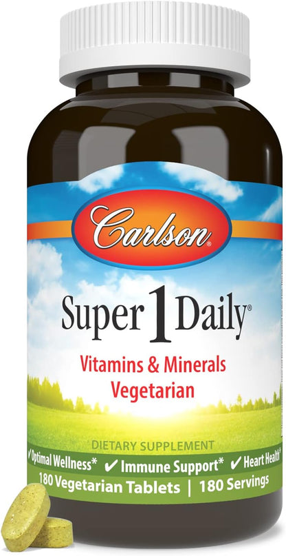 Carlson Super 1 Daily, Vegetarian Multivitamin Formula, for Optimal Wellbeing, 180 Tablets