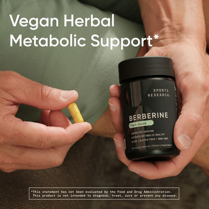 Sports Research Berberine - Herbal Ayurvedic Metabolic Support - 1000 mg - 60 Capsules - Vegan, Gluten-Free, Non-GMO