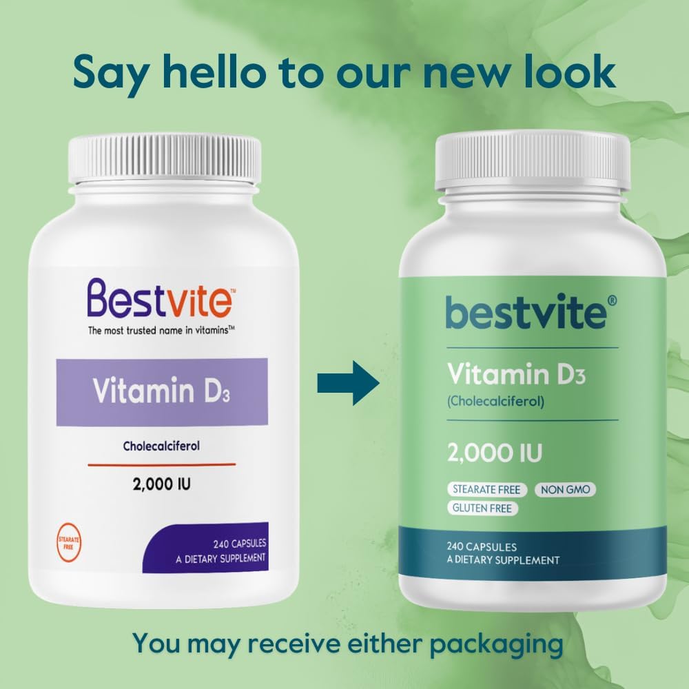 BESTVITE Vitamin D 2000 IU (240 Capsules) – No Stearates, Non-GMO, Gluten-Free - görsel 3