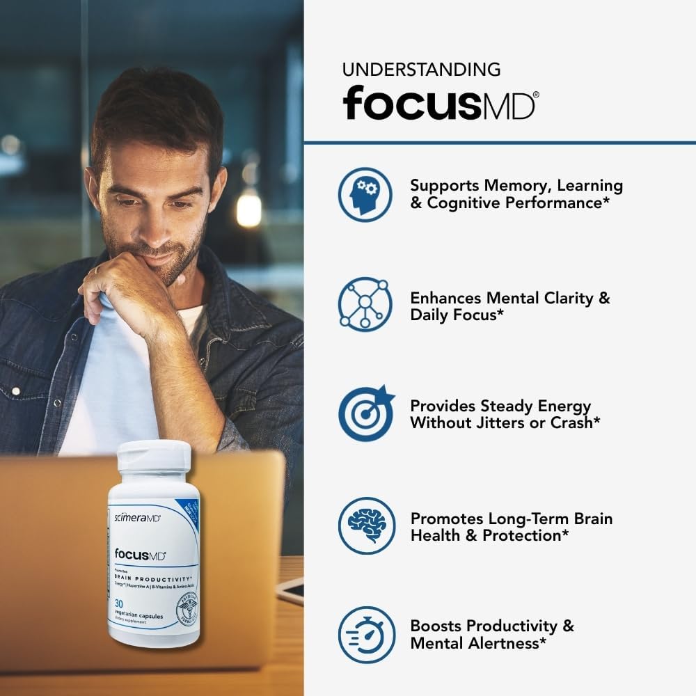 ScimeraMD FocusMD Brain Supplement with Nootropic Organic Coffeeberry and Huperzine A - 30 Capsules - görsel 3