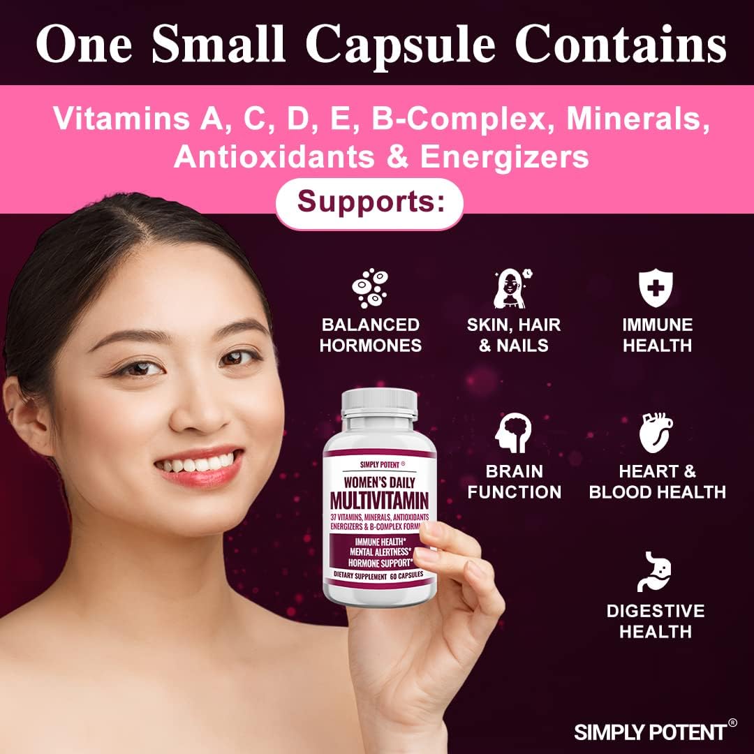 Simply Potent Women's Multivitamin – 37 Vitamins & Minerals with Biotin & Green Tea Extract (60 Capsules) - görsel 4
