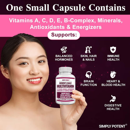 Simply Potent Women's Multivitamin – 37 Vitamins & Minerals with Biotin & Green Tea Extract (60 Capsules)