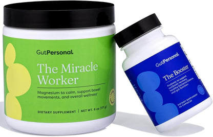 GutPersonal The Gut Fix™ Bundle: The Miracle Worker Magnesium Powder Supplement, Strawberry Flavour, 30 Servings + The Booster Targeted Probiotic, Capsule, 60 Servings