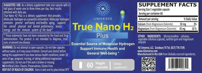 True Nano H2 Plus by H2 Universe | Molecular Hydrogen with Active Hydrogen Nanobubbles | 60 Capsules