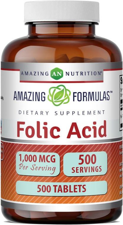 Amazing Formulae Folic Acid 1000 mcg (1 mg) Tablets, 240 Tablets (3 Pack)