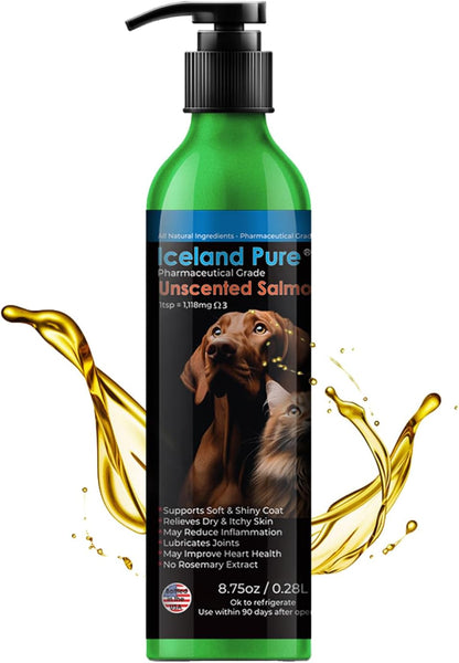 Iceland Pure Salmon Oil for Dogs and Cats – Unscented Pharmaceutical Grade Omega-3 Supplement, 259 ml