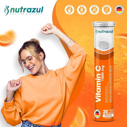 nutrazul Vitamin C 1000mg Effervescent Tablets, Orange Flavour, 20 Count (Pack of 3)