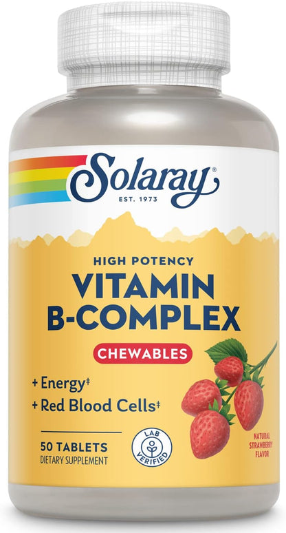 SOLARAY Vitamin B-Complex Chewables – Strawberry Flavour – 50 Tablets