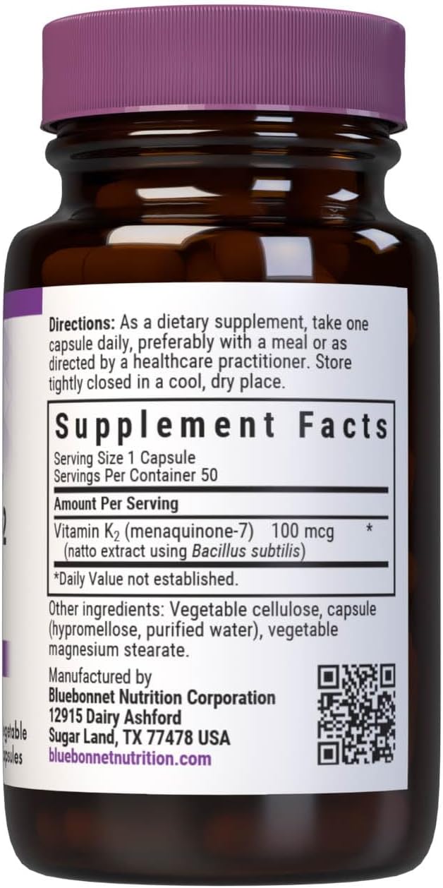 BlueBonnet Vitamin K2 (Menaquinone-7) 100 mcg - 50 Vegetable Capsules - görsel 2