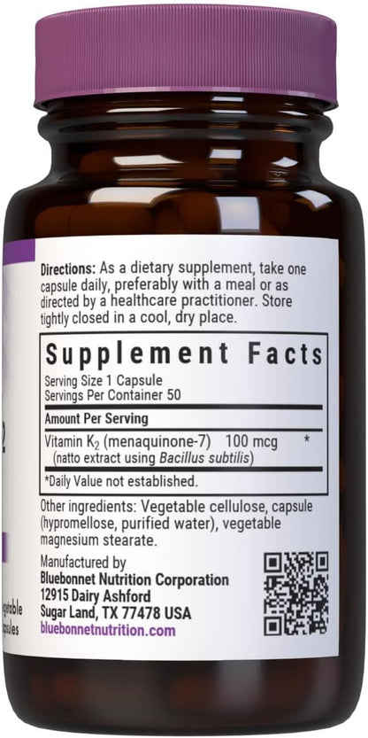BlueBonnet Vitamin K2 (Menaquinone-7) 100 mcg - 50 Vegetable Capsules