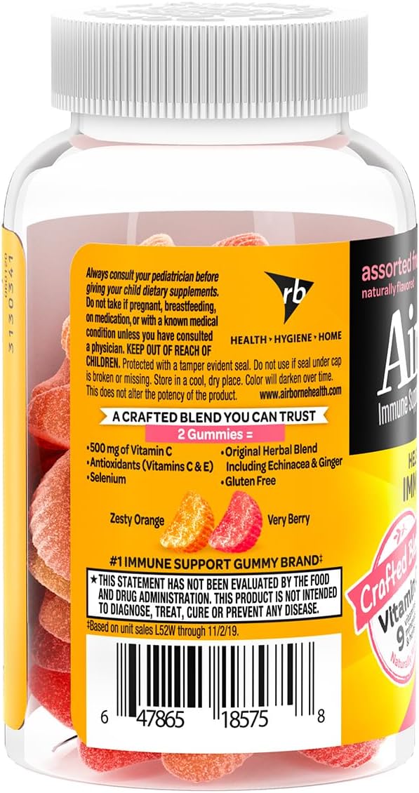 Airborne Vitamin C + Zinc Immune Support Gummies for Kids, Assorted Fruit, 21 Count (3 Pack) - görsel 4