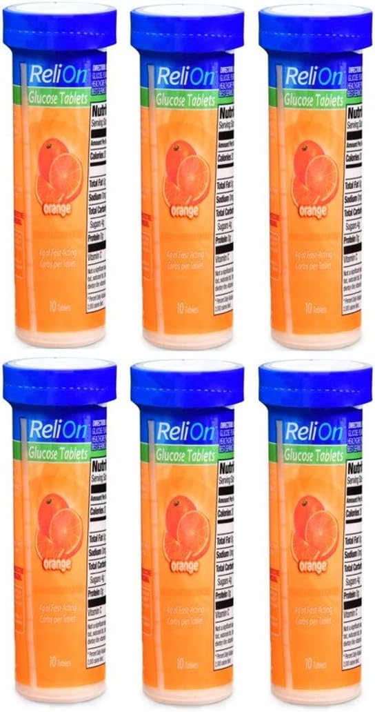 ReliOn Orange Flavour Glucose Tablets - 6 Pack of 10 Tablets Tube - görsel 1