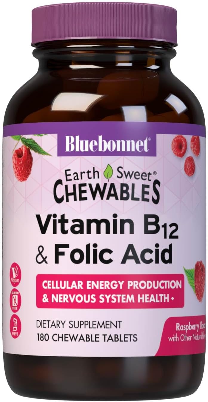 Bluebonnet Nutrition Earth Sweet Vitamin B12 & Folic Acid Chewable Tablets - Raspberry, 90 Tablets - görsel 4