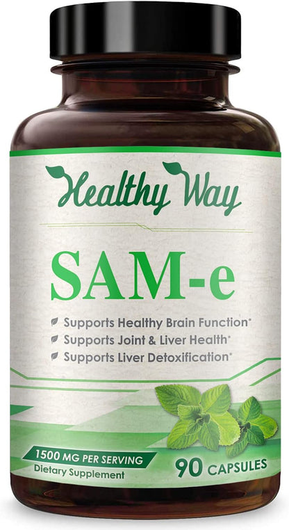 HealthyWayRx SAM-e 1500mg Capsules – High Strength S-Adenosyl-L-Methionine for Joint, Brain and Mood Support – Non-GMO, High Absorption (90 Capsules)