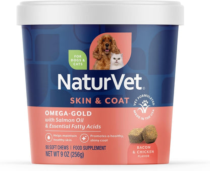 NaturVet – Salmon Oil Skin & Coat Plus Omegas | Supports Healthy Skin & Glossy Coat | Natural Source of Omega-3 & 6 Fatty Acids | for Dogs & Cats (500 ml)