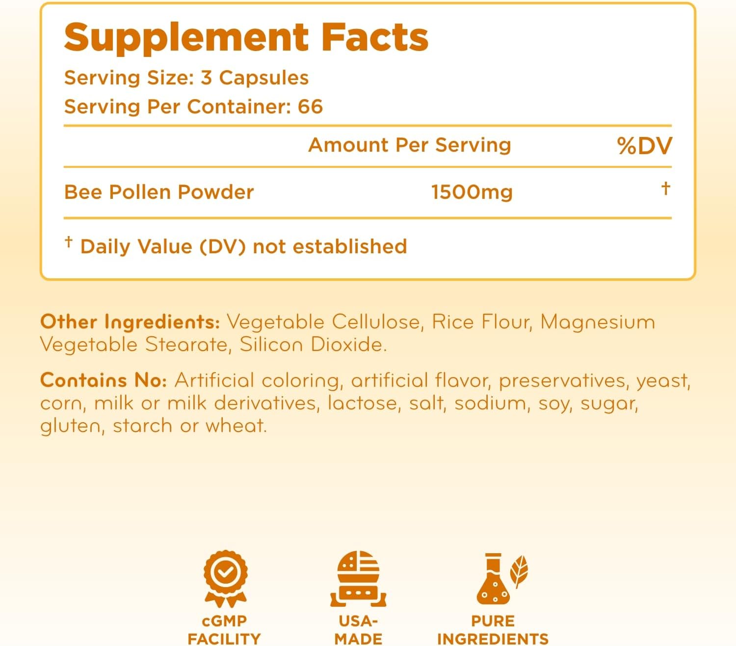 High Strength Bee Pollen Supplement - Natural Superfood with Vitamins Minerals Antioxidants - 1500mg Serving (200 Capsules) - görsel 8